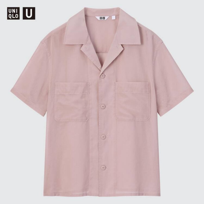 Dámské Košile Uniqlo U Sheer Krátké Sleeved Růžové | ZMCEFWY-87