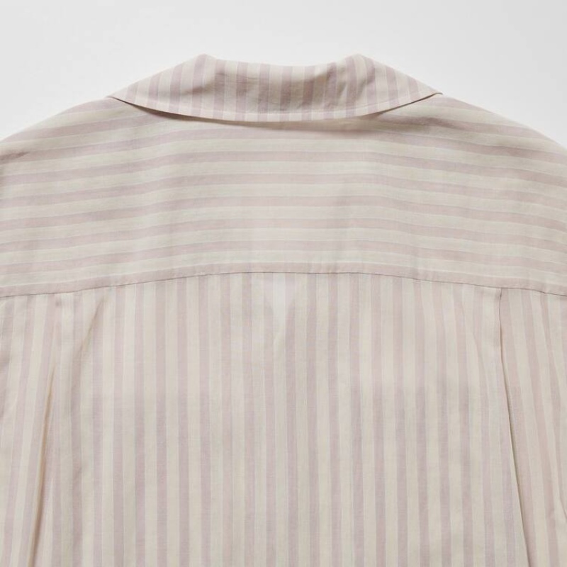 Dámské Košile Uniqlo U Sheer Pruhovaný Krátké Sleeved Růžové | LCEJYMQ-27