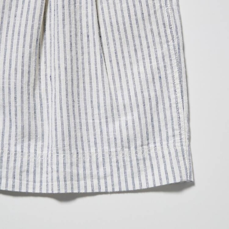 Dámské Kraťasy Uniqlo Linen Bavlněné Blend Pruhovaný Bílé | LIFVWBU-48