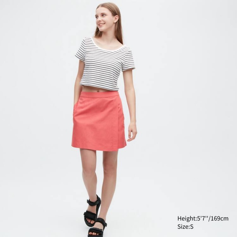 Dámské Kraťasy Uniqlo Linen Blend Skort Růžové | CXLOAGE-52