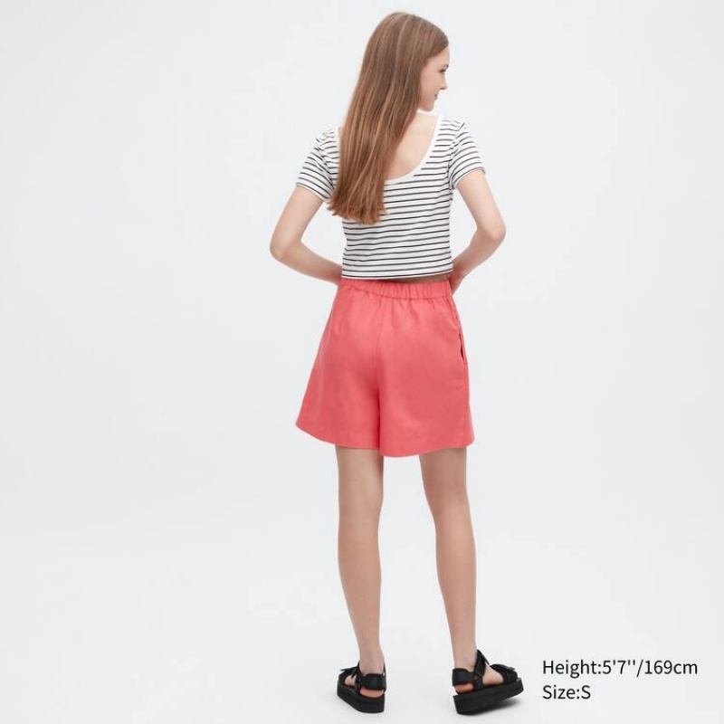 Dámské Kraťasy Uniqlo Linen Blend Skort Růžové | CXLOAGE-52