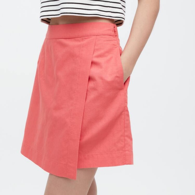 Dámské Kraťasy Uniqlo Linen Blend Skort Růžové | CXLOAGE-52