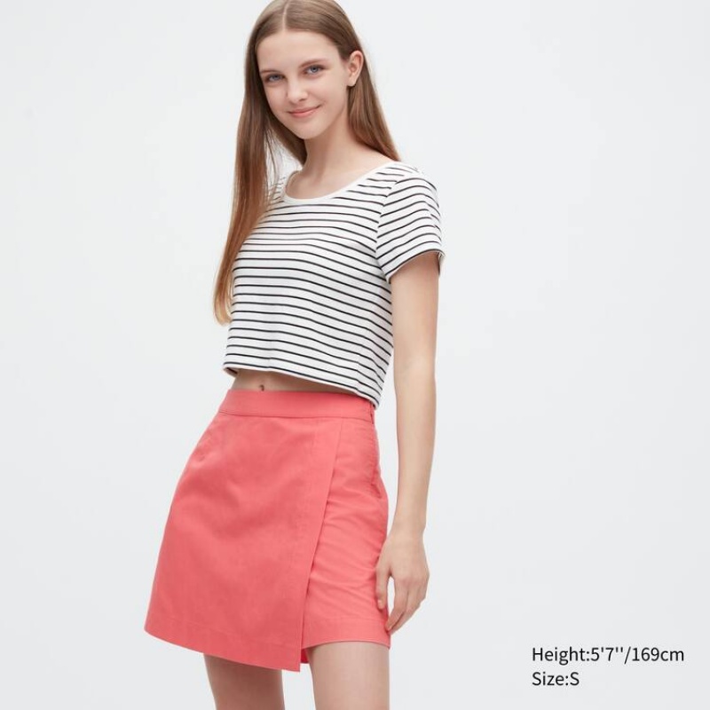 Dámské Kraťasy Uniqlo Linen Blend Skort Růžové | CXLOAGE-52