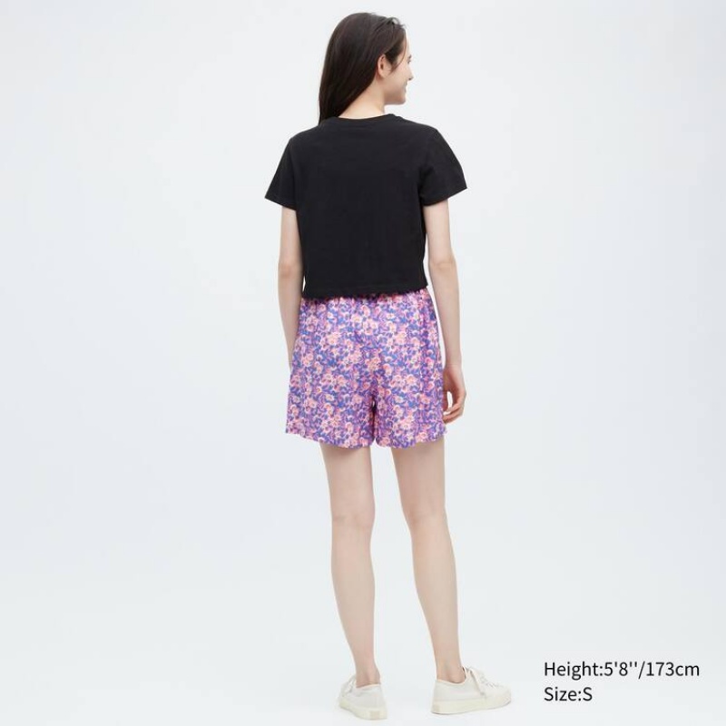 Dámské Kraťasy Uniqlo Rayon Easy Printed Růžové | QDFMTLZ-35