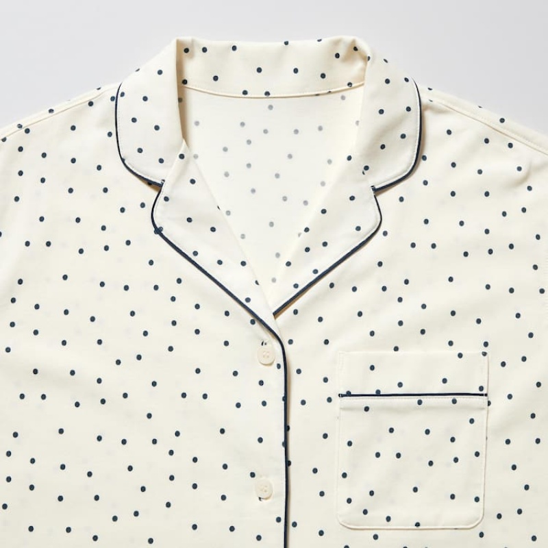 Dámské Loungewear Uniqlo Airism Bavlněné Dotted Long Sleeved Bílé | GMNSCZT-89