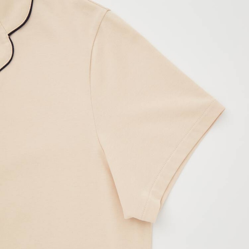 Dámské Loungewear Uniqlo Airism Bavlněné Krátké Sleeved Béžový | SGQFZUL-08