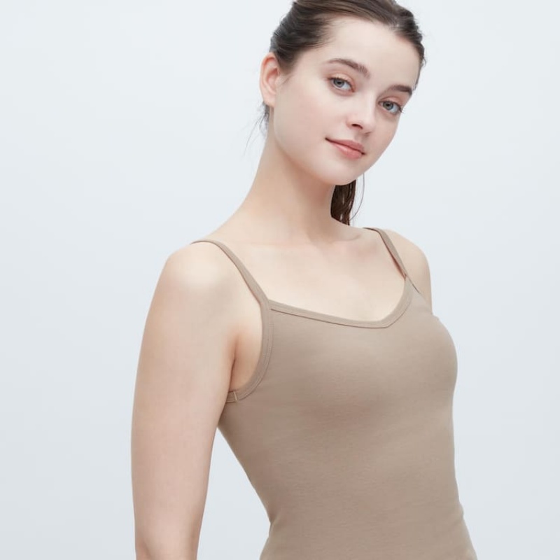 Dámské Loungewear Uniqlo Bavlněné Krajkové Camisole Hnědožlutý | TGMVDPQ-41