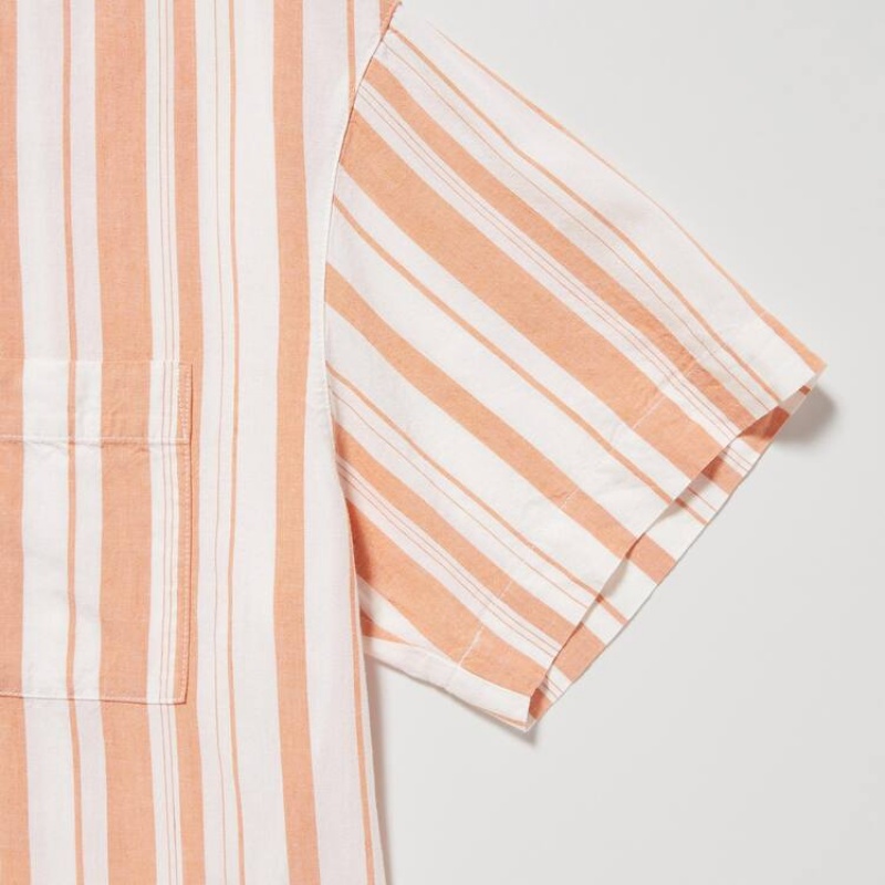 Dámské Loungewear Uniqlo Linen Blend Krátké Sleeved Set Oranžové | HVLTRWM-39