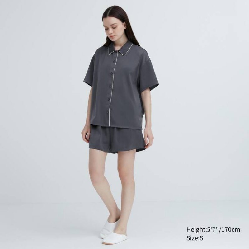 Dámské Loungewear Uniqlo Satin Pajamas (Krátké Sleeve) Šedé | SKEPOQG-40