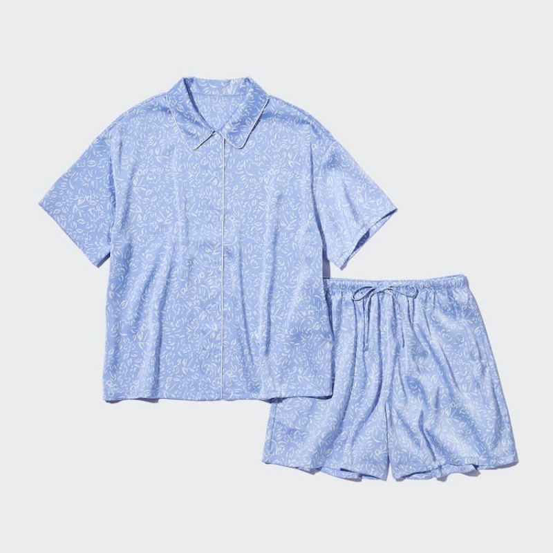 Dámské Loungewear Uniqlo Satin Printed Pajamas (Krátké Sleeve) Blankyt | RNEJSHX-21