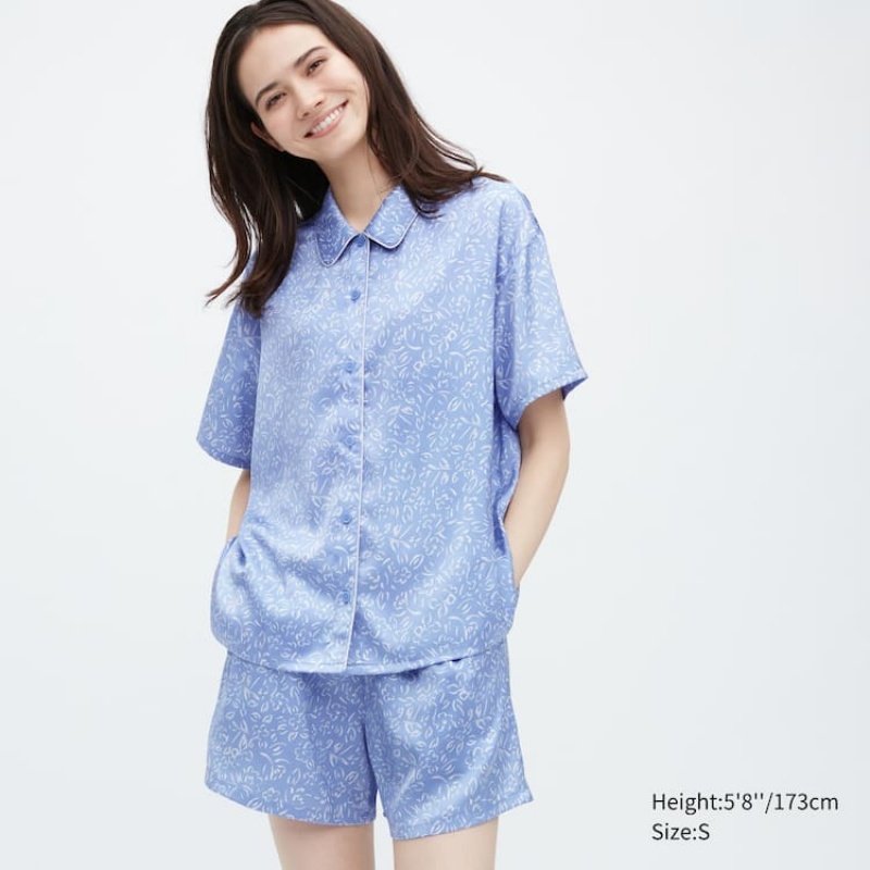 Dámské Loungewear Uniqlo Satin Printed Pajamas (Krátké Sleeve) Blankyt | RNEJSHX-21