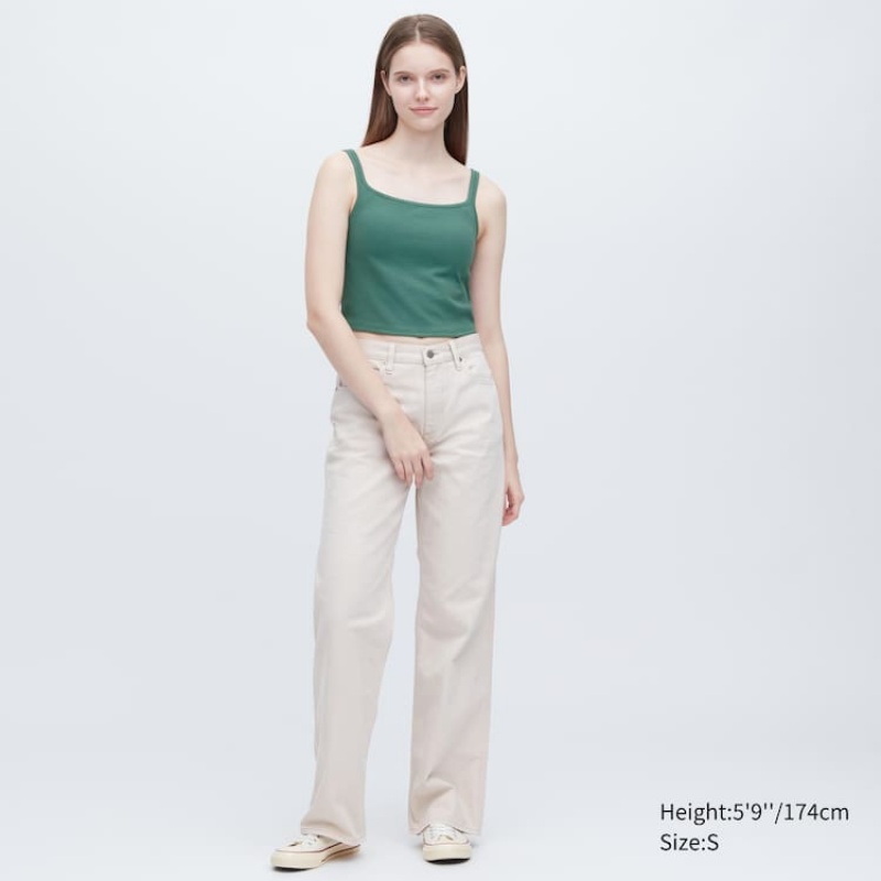 Dámské Podprsenky Uniqlo Airism Bavlněné Cropped Bez Rukávů Zelene | BRLHTMY-29