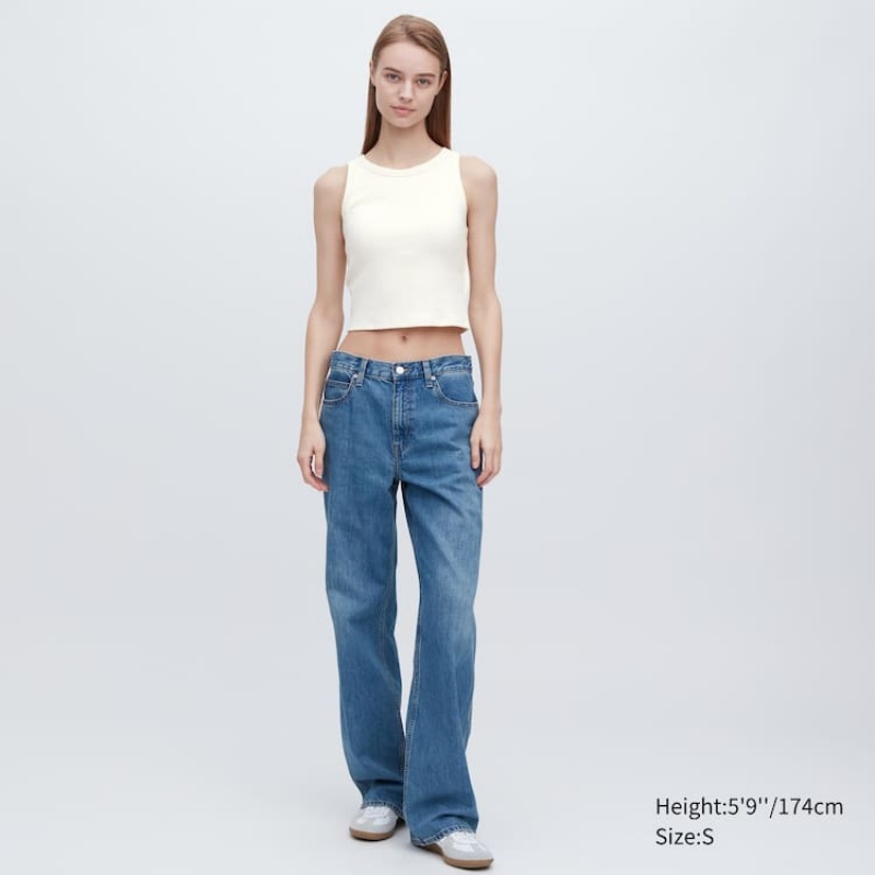 Dámské Podprsenky Uniqlo Žebrovaný Cropped Bez Rukávů Bílé | MHUTDIF-09