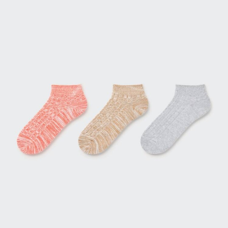 Dámské Ponožky Uniqlo Mixed Yarn Krátké (Three Pairs) Růžové Šedé Béžový | NOMKPRW-56