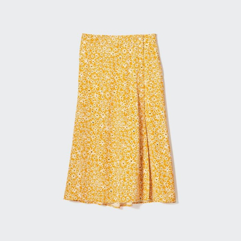 Dámské Sukně Uniqlo Split Hem Flower Print Midi Žluté | ADXFCEU-31