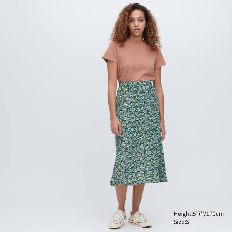 Dámské Sukně Uniqlo Split Hem Printed Midi Zelene | VLWJHBU-19