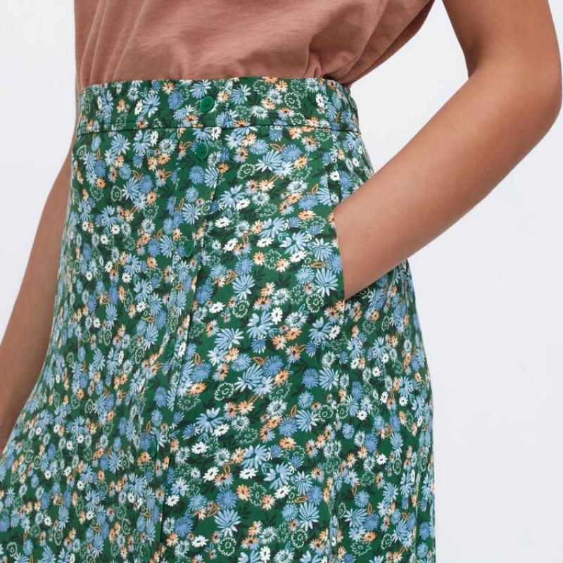 Dámské Sukně Uniqlo Split Hem Printed Midi Zelene | VLWJHBU-19