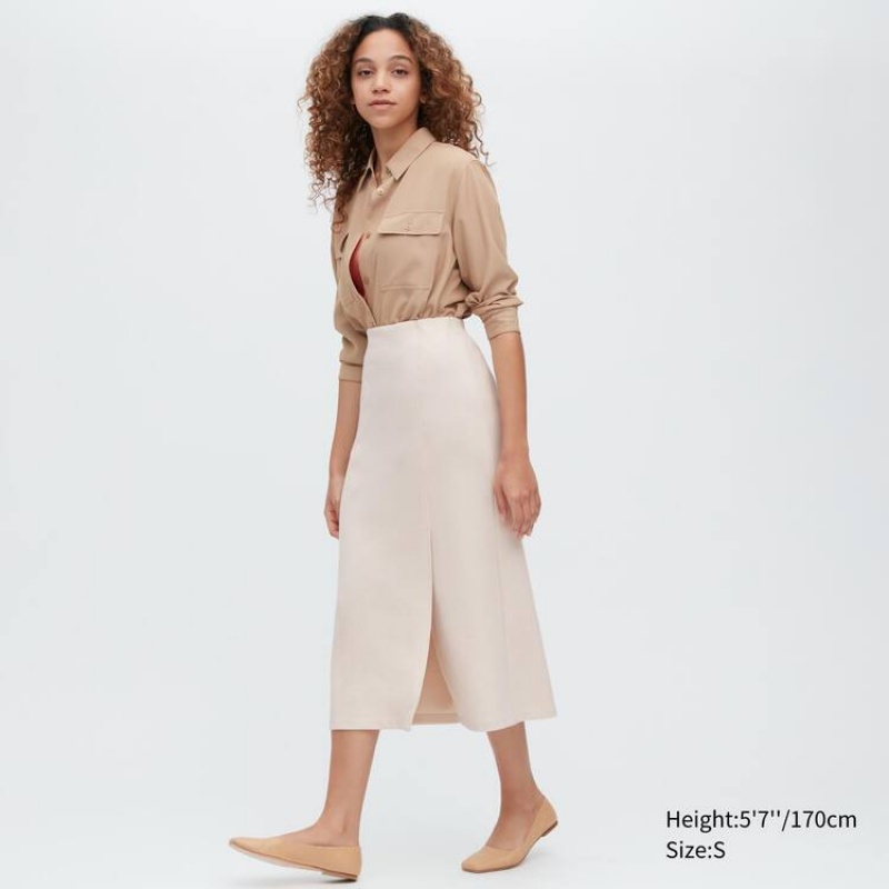 Dámské Sukně Uniqlo Stretch Double Faced Split Hem Béžový | ILQYBDG-04