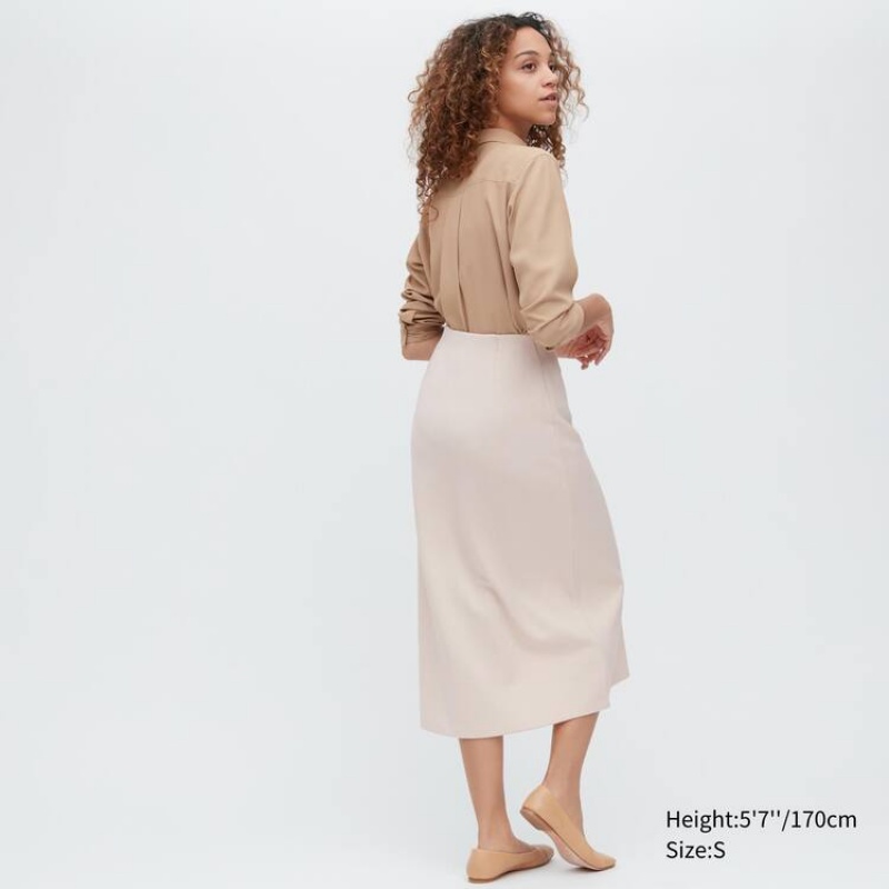 Dámské Sukně Uniqlo Stretch Double Faced Split Hem Béžový | ILQYBDG-04