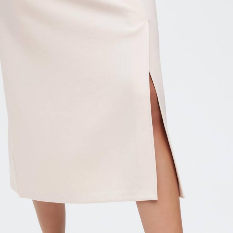 Dámské Sukně Uniqlo Stretch Double Faced Split Hem Béžový | ILQYBDG-04