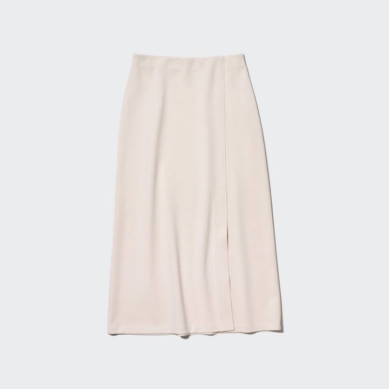 Dámské Sukně Uniqlo Stretch Double Faced Split Hem Béžový | ILQYBDG-04