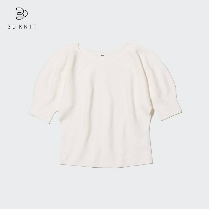 Dámské Topy Uniqlo 3d Knit Seamless Bavlněné Volume Half Sleeved Bílé | NBWIVQZ-45