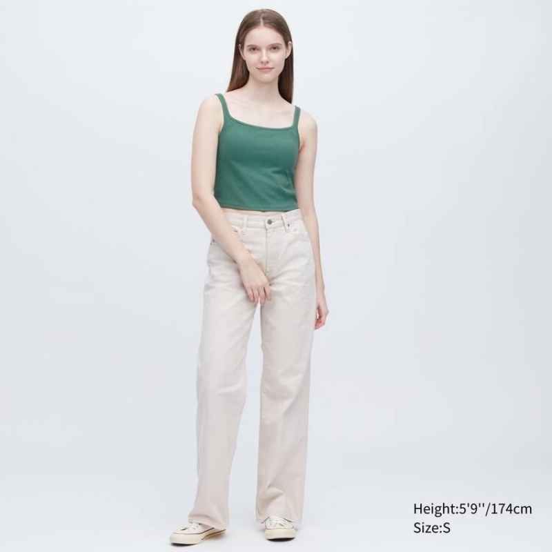 Dámské Topy Uniqlo Airism Bavlněné Cropped Bez Rukávů Zelene | IKVEPCL-91