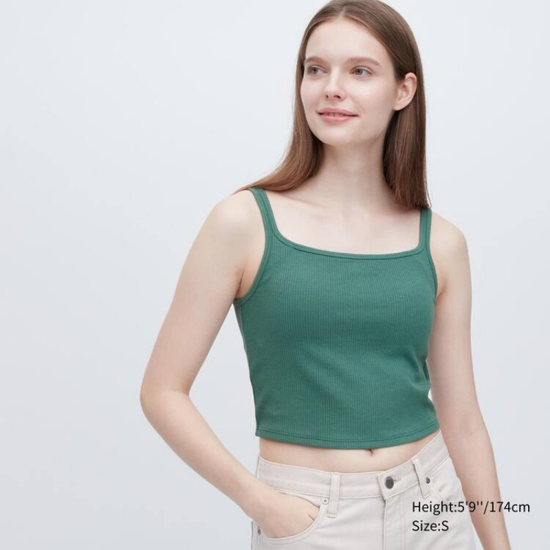 Dámské Topy Uniqlo Airism Bavlněné Cropped Bez Rukávů Zelene | IKVEPCL-91