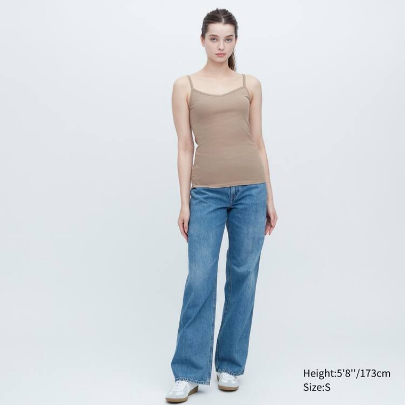 Dámské Topy Uniqlo Bavlněné Krajkové Camisole Hnědožlutý | NLCHPAI-54