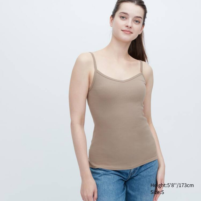 Dámské Topy Uniqlo Bavlněné Krajkové Camisole Hnědožlutý | NLCHPAI-54