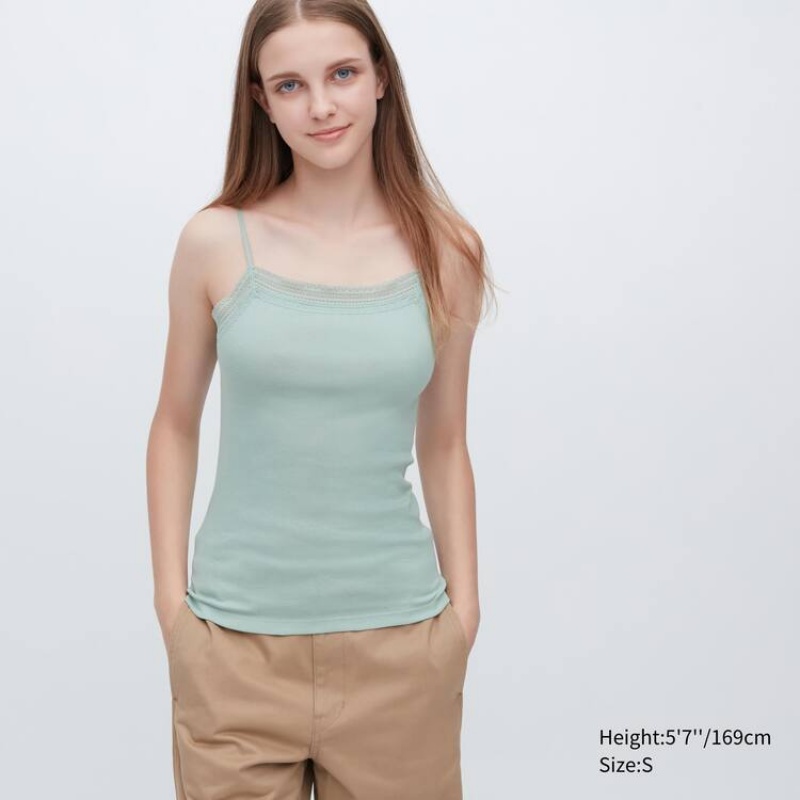 Dámské Topy Uniqlo Bavlněné Žebrovaný Krajkové Camisole Blankyt | AGTFKOM-97