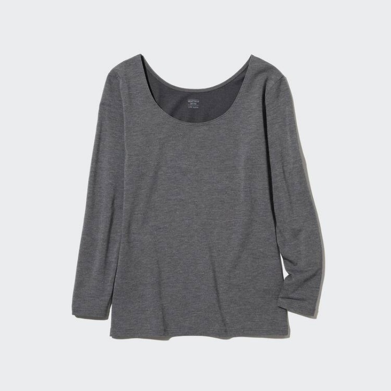 Dámské Topy Uniqlo Heattech Extra Warm Bavlněné Scoop Neck Long Sleeved Thermal Tmavě Šedé | GYCJOUH-27