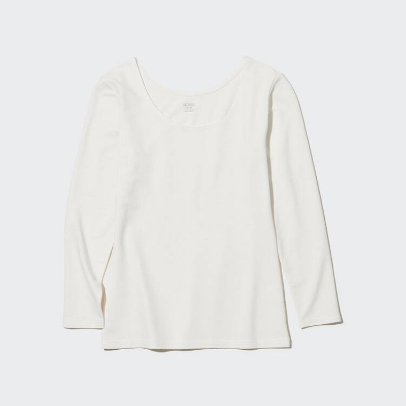 Dámské Topy Uniqlo Heattech Extra Warm Bavlněné Scoop Neck Long Sleeved Thermal Bílé | QSMTGCH-74