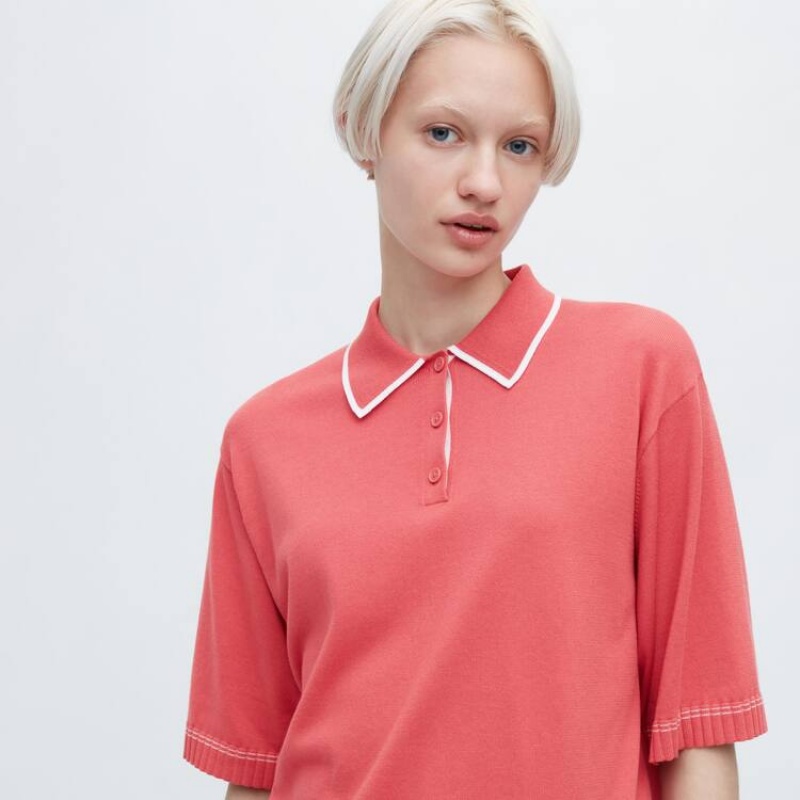 Dámské Topy Uniqlo Jw Anderson Krátké Sleeved Polo Růžové | BNCOHFY-52