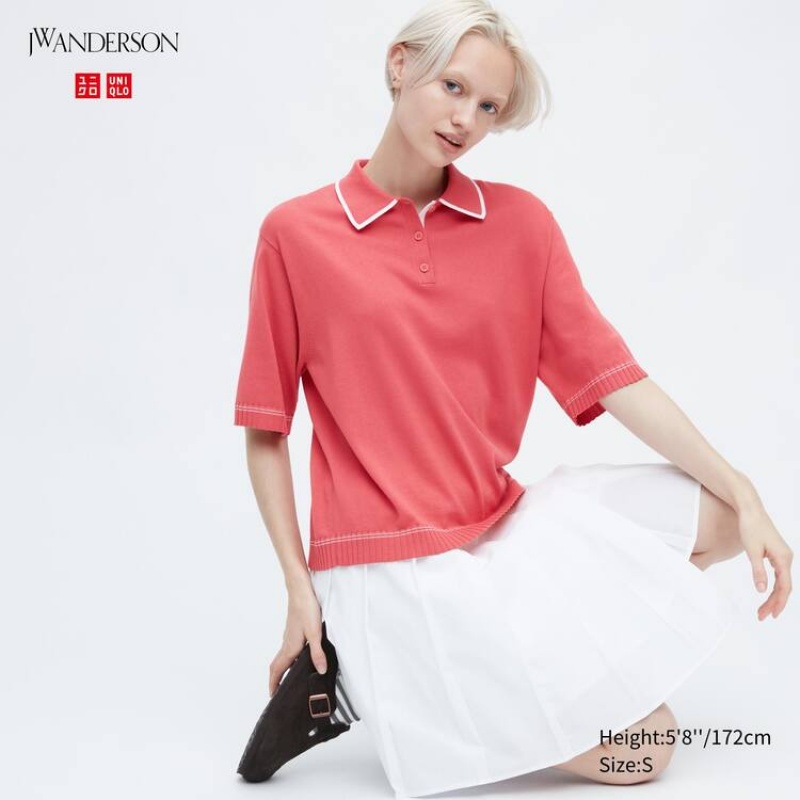 Dámské Topy Uniqlo Jw Anderson Krátké Sleeved Polo Růžové | BNCOHFY-52