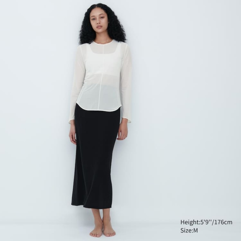 Dámské Topy Uniqlo Mame Kurogouchi Sheer Mock Neck Long Sleeved Bílé | LSREVHO-51