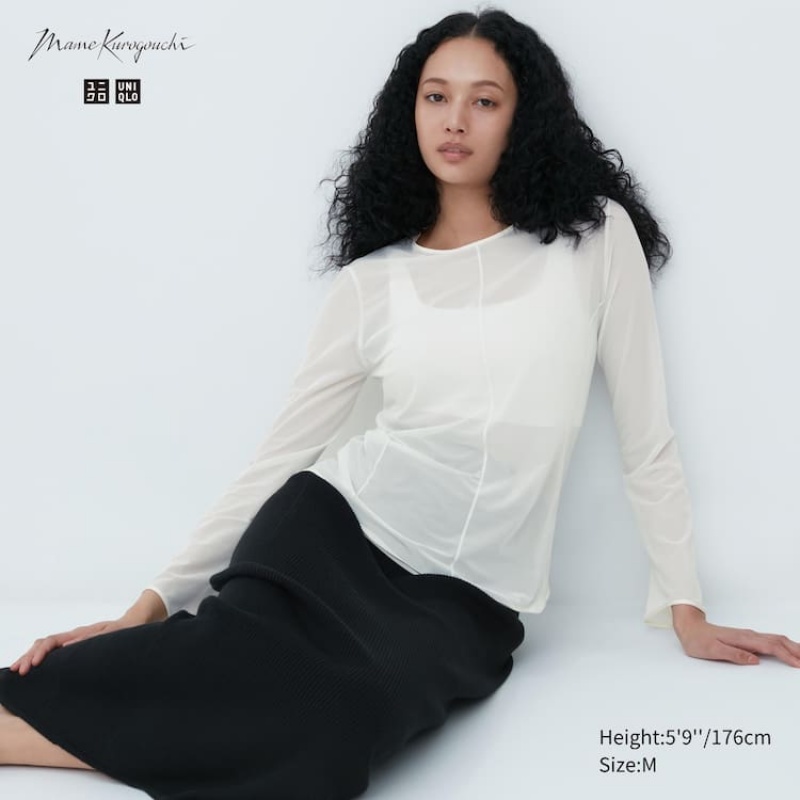 Dámské Topy Uniqlo Mame Kurogouchi Sheer Mock Neck Long Sleeved Bílé | LSREVHO-51