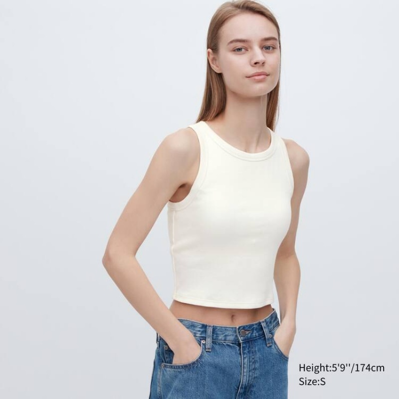 Dámské Topy Uniqlo Žebrovaný Cropped Bez Rukávů Bílé | YVCMIRJ-43