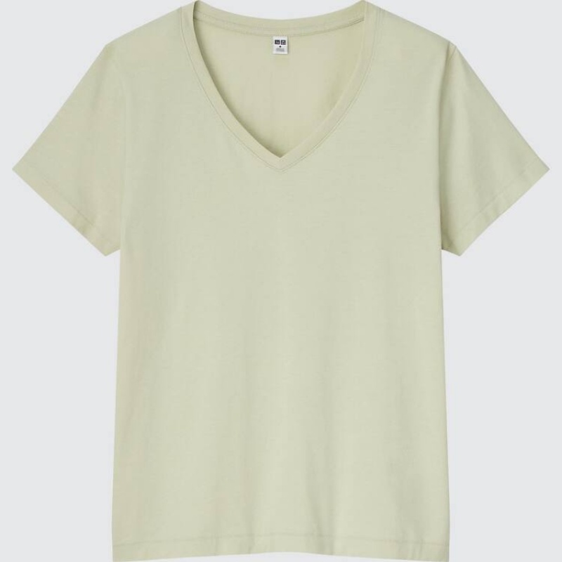 Dámské Tričko Uniqlo 100% Supima Bavlněné V Neck Světle Zelene | CDWYENL-51