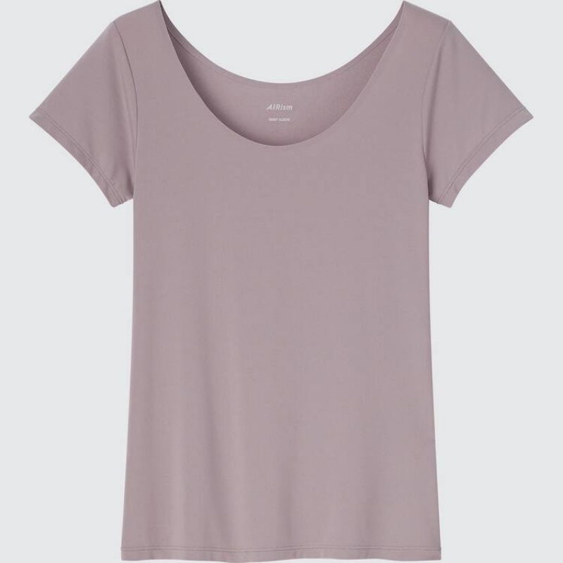 Dámské Tričko Uniqlo Airism Scoop Neck Hnědé | SGNCABL-20