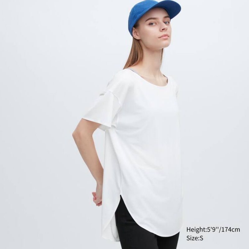 Dámské Tričko Uniqlo Airism Seamless Lodní Neck Longline Bílé | MWCGYVD-12