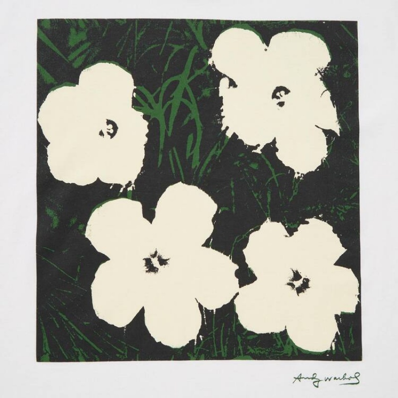 Dámské Tričko Uniqlo Andy Warhol Flowers Sbírka Ut Grafická Bílé | NBLZHGR-41