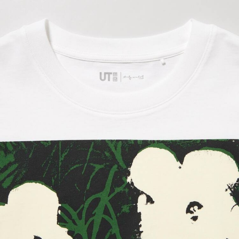 Dámské Tričko Uniqlo Andy Warhol Flowers Sbírka Ut Grafická Bílé | NBLZHGR-41