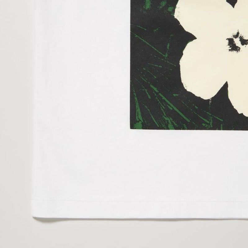 Dámské Tričko Uniqlo Andy Warhol Flowers Sbírka Ut Grafická Bílé | NBLZHGR-41