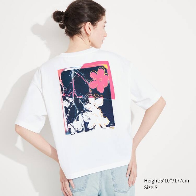 Dámské Tričko Uniqlo Andy Warhol Flowers Sbírka Ut Grafická Bílé | BWHIOAN-69