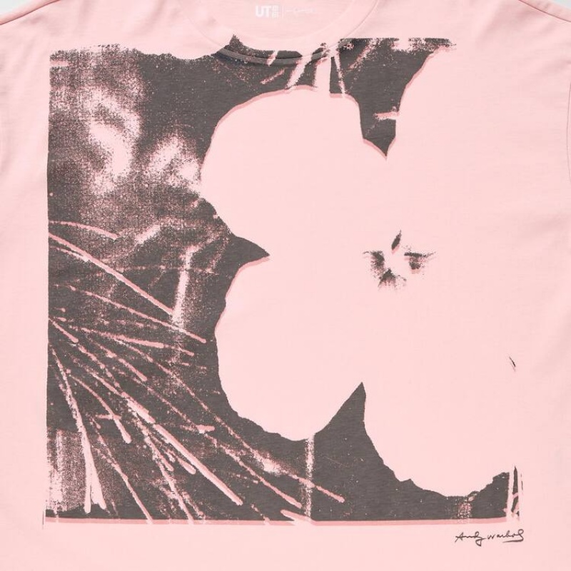 Dámské Tričko Uniqlo Andy Warhol Flowers Sbírka Ut Grafická Růžové | ZXEYDOV-38