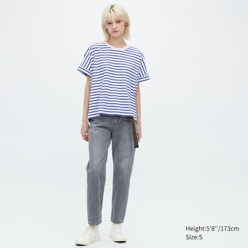 Dámské Tričko Uniqlo Bavlněné Pruhovaný French Sleeved Bílé Blankyt | HGOTEVF-72