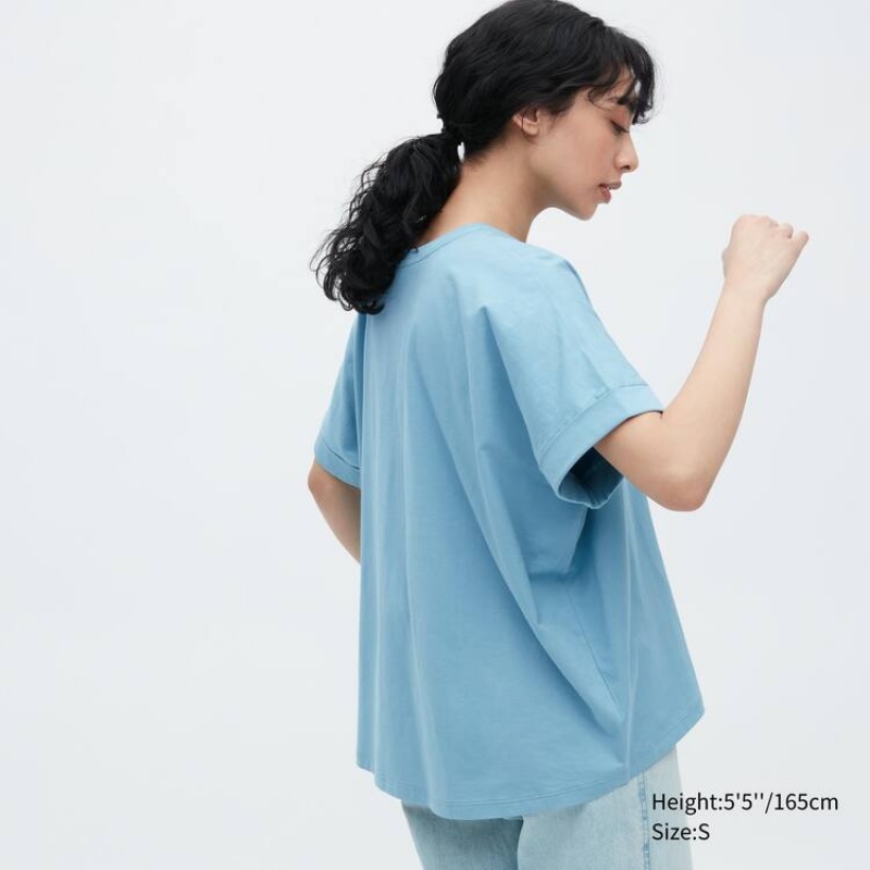 Dámské Tričko Uniqlo Bavlněné Sleeve Blankyt | XWEAUKL-26