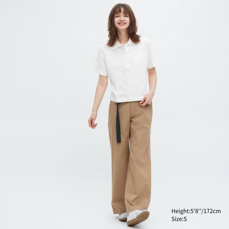 Dámské Tričko Uniqlo Cropped Relaxed Fit Krátké Sleeved Bílé | PKMVEXQ-69