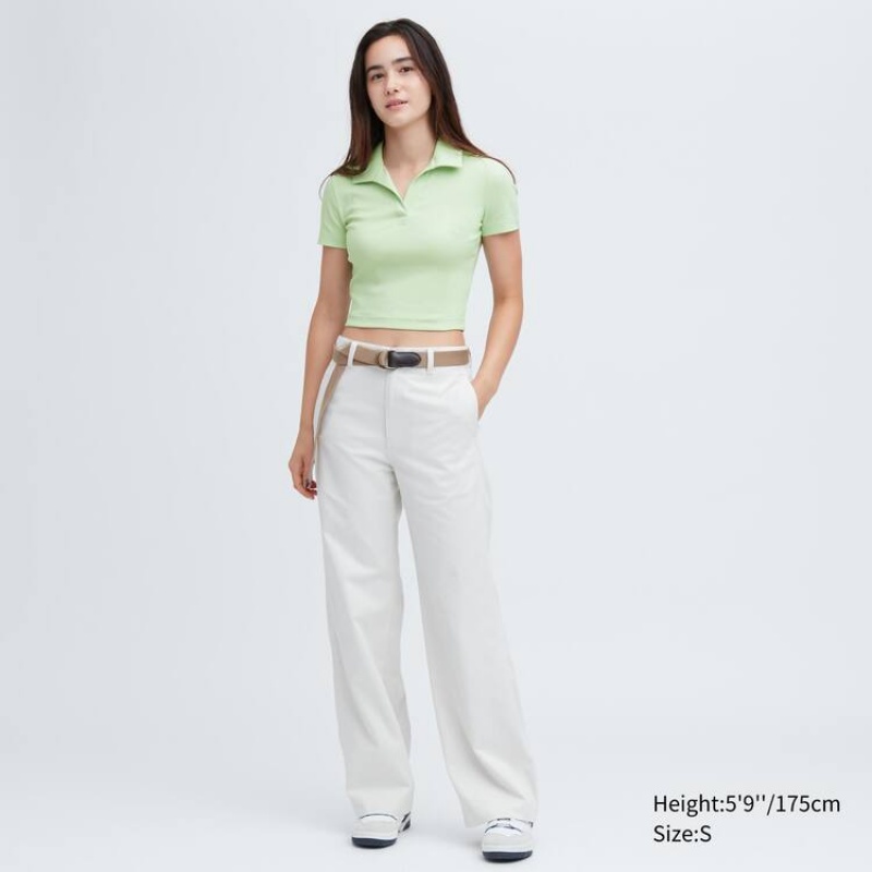 Dámské Tričko Uniqlo Cropped Skipper Collar Krátké Sleeved Zelene | TRZUQBY-98